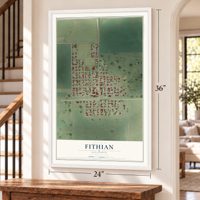 Fithian, Illinois map, 24 x 36 inch print in a white frame by a staircase