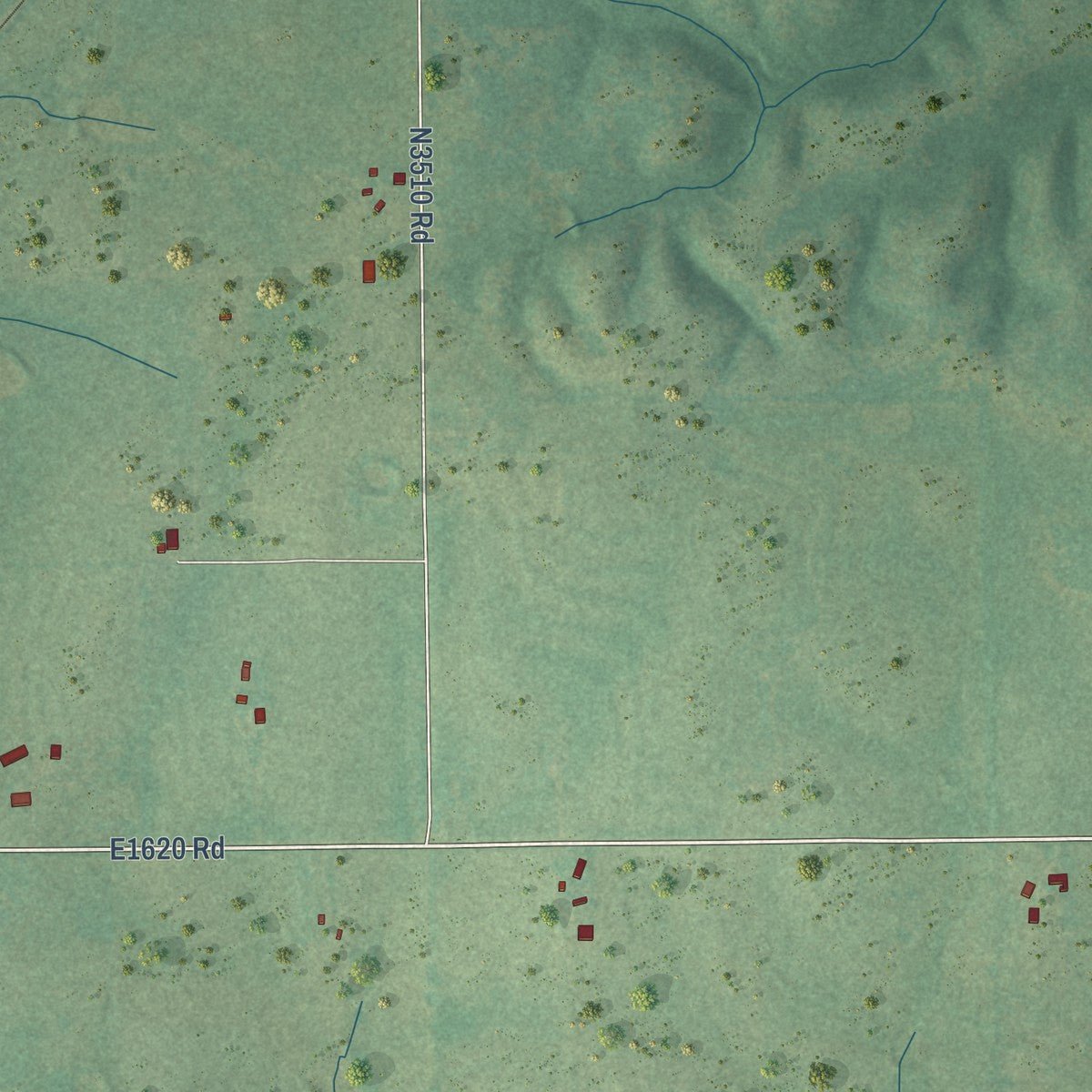 Second close-up of the map of Fitzhugh, Oklahoma print showing more streets and buildings