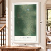 Fitzpatrick, Alabama map, 24 x 36 inch print in a white frame by a staircase