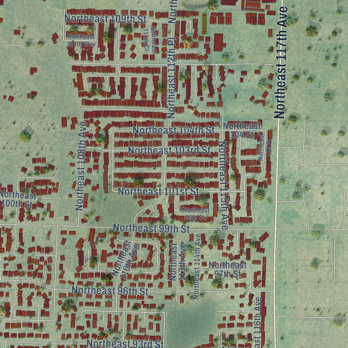 Second close-up of the map of Five Corners, Washington print showing more streets and buildings