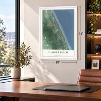 Flagler Beach, Florida map, 18 x 24 inch print in a white frame in a home office