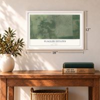 Flagler Estates, Florida map, 12 x 18 inch print in a white frame in an entryway