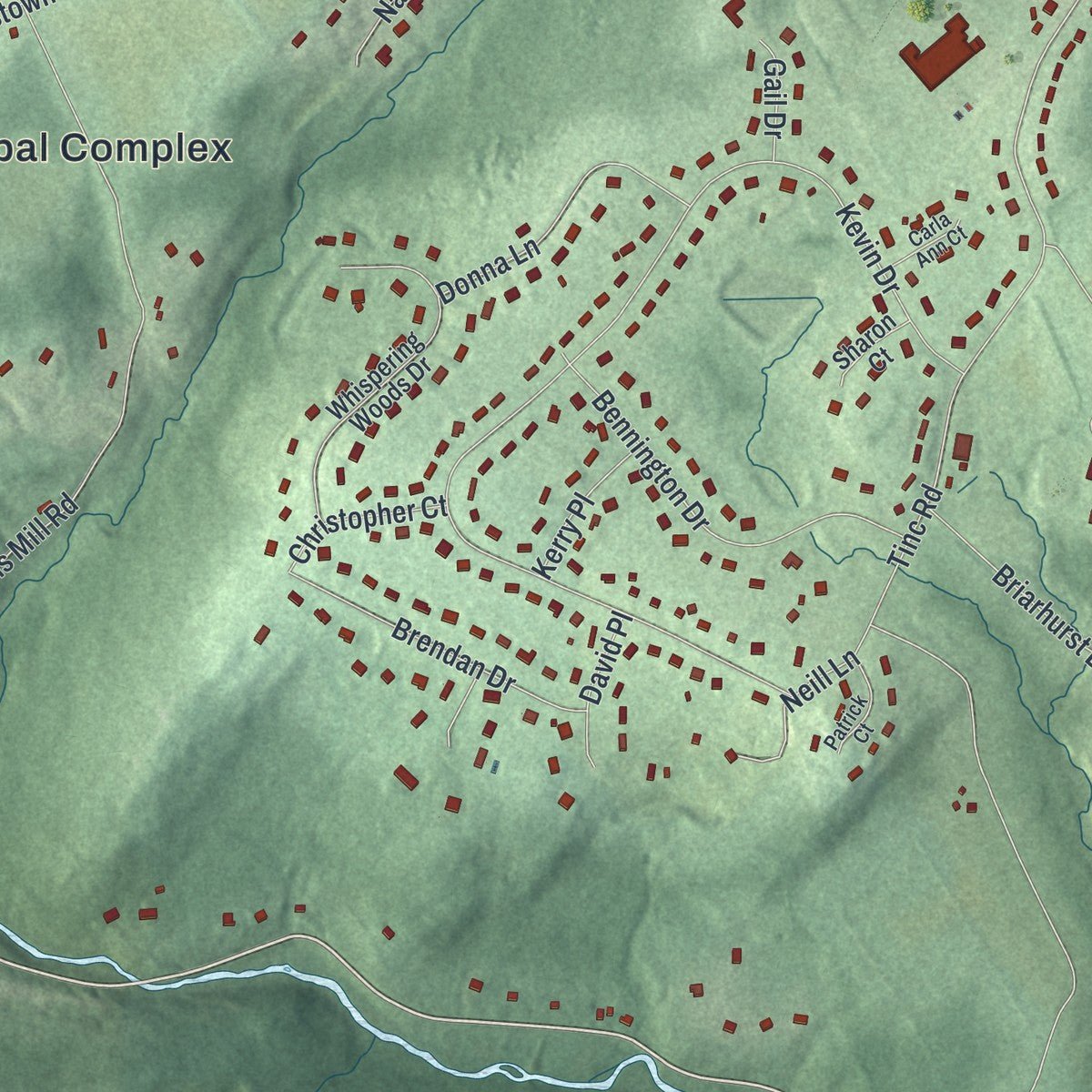 Second close-up of the map of Flanders, New Jersey print showing more streets and buildings