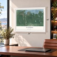Flanders, New York map, 18 x 24 inch print in a white frame in a home office