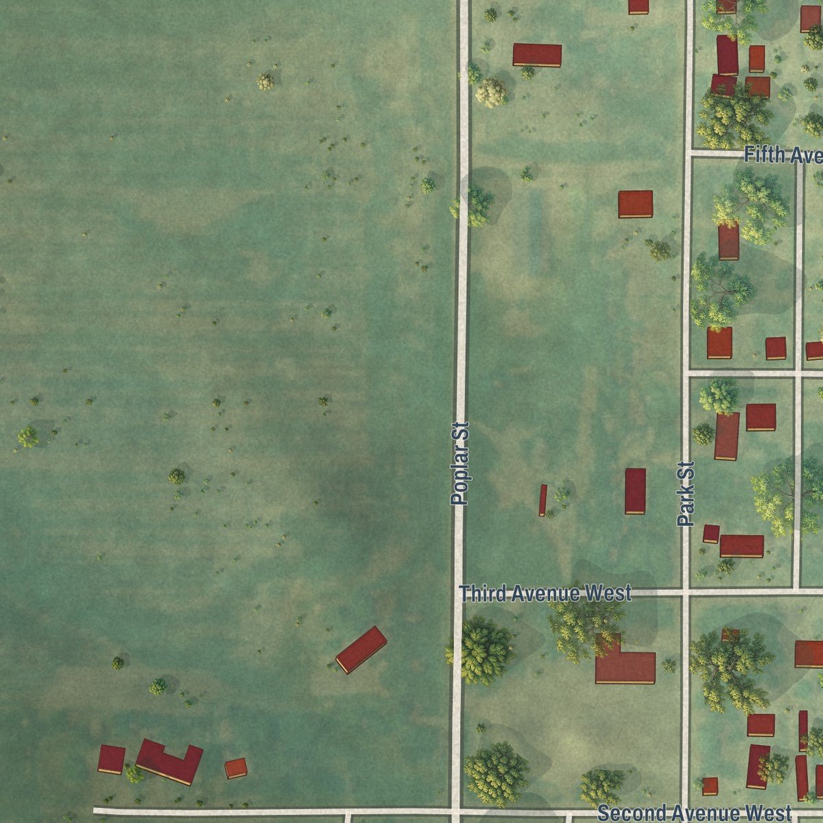 Second close-up of the map of Flasher, North Dakota print showing more streets and buildings