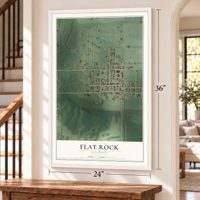 Flat Rock, Illinois map, 24 x 36 inch print in a white frame by a staircase