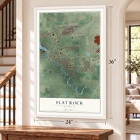 Flat Rock, Michigan map, 24 x 36 inch print in a white frame by a staircase