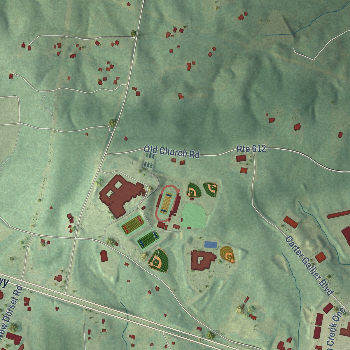 Second close-up of the map of Flat Rock, Virginia print showing more streets and buildings
