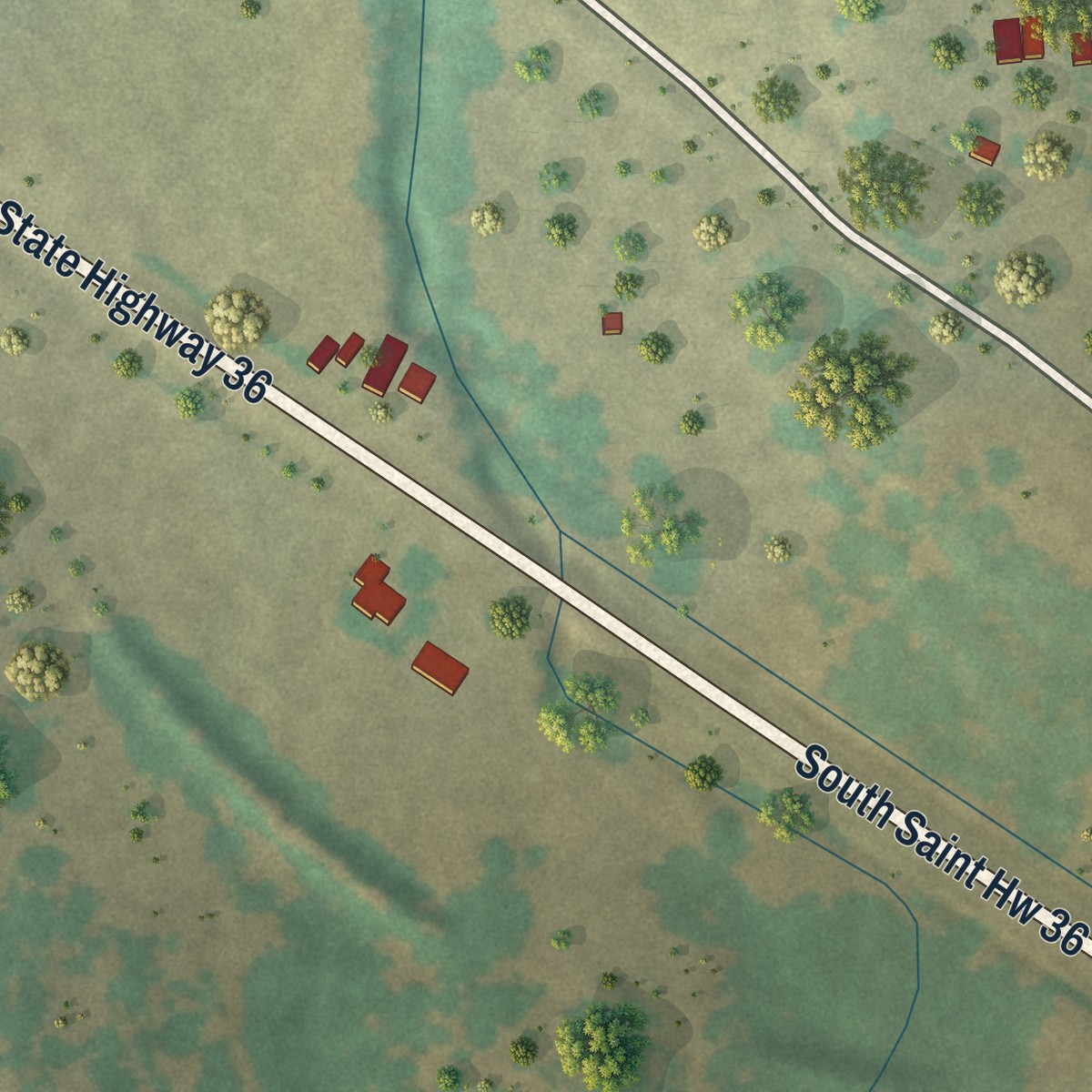 Second close-up of the map of Flat, Texas print showing more streets and buildings