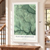 Flat Top Mountain, Tennessee map, 24 x 36 inch print in a white frame by a staircase