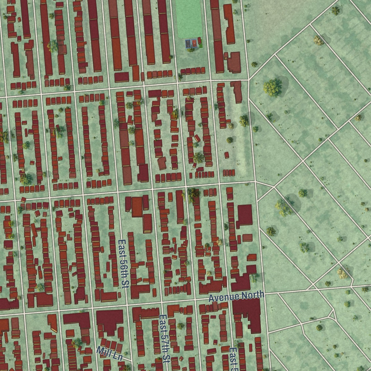 Second close-up of the map of Flatlands, New York print showing more streets and buildings