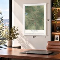 Flatonia, Texas map, 18 x 24 inch print in a white frame in a home office