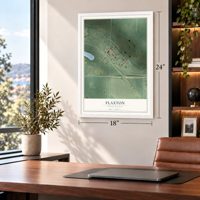 Flaxton, North Dakota map, 18 x 24 inch print in a white frame in a home office