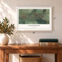 Fleischmanns, New York map, 12 x 18 inch print in a white frame in an entryway