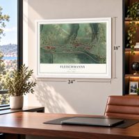 Fleischmanns, New York map, 18 x 24 inch print in a white frame in a home office