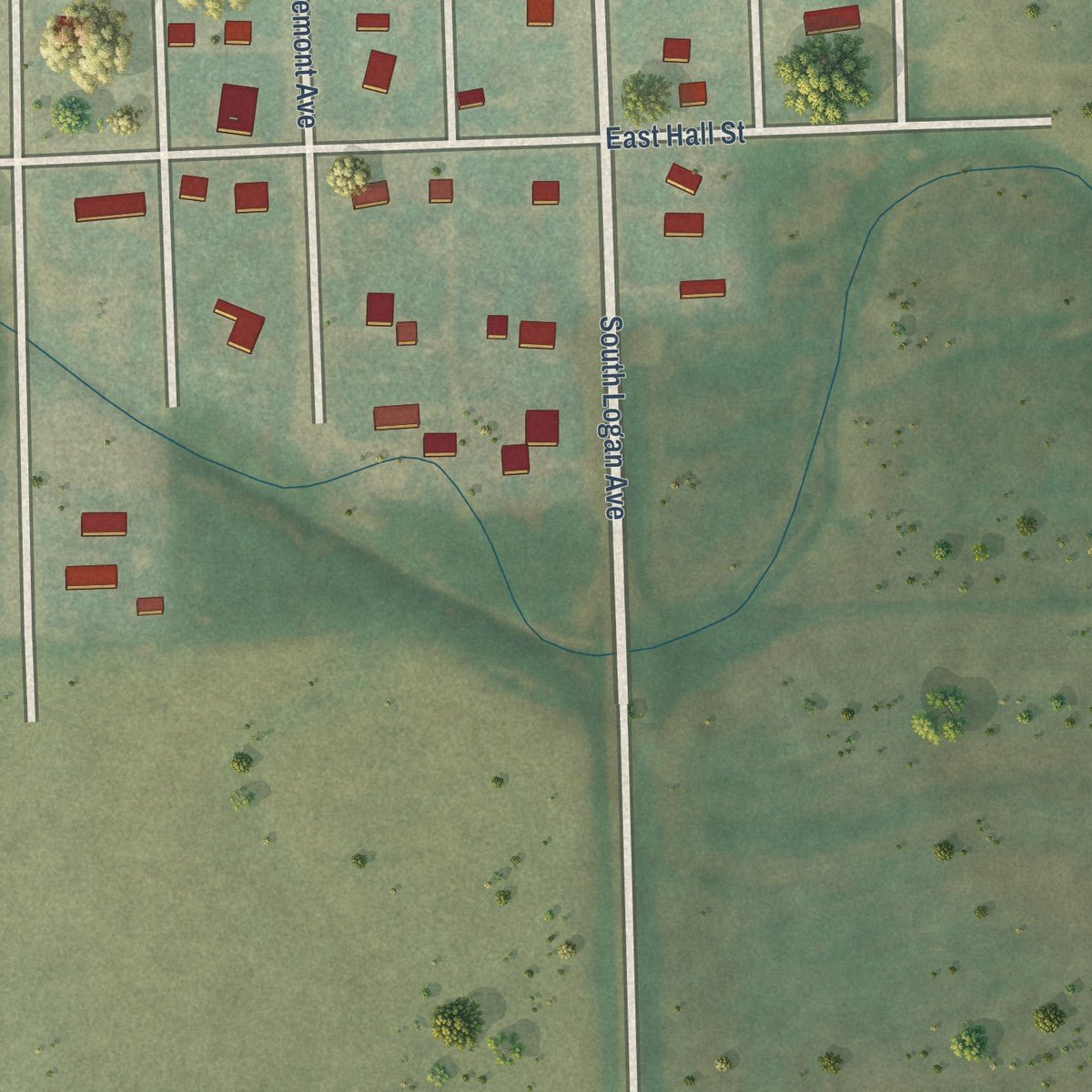 Second close-up of the map of Fleming, Colorado print showing more streets and buildings