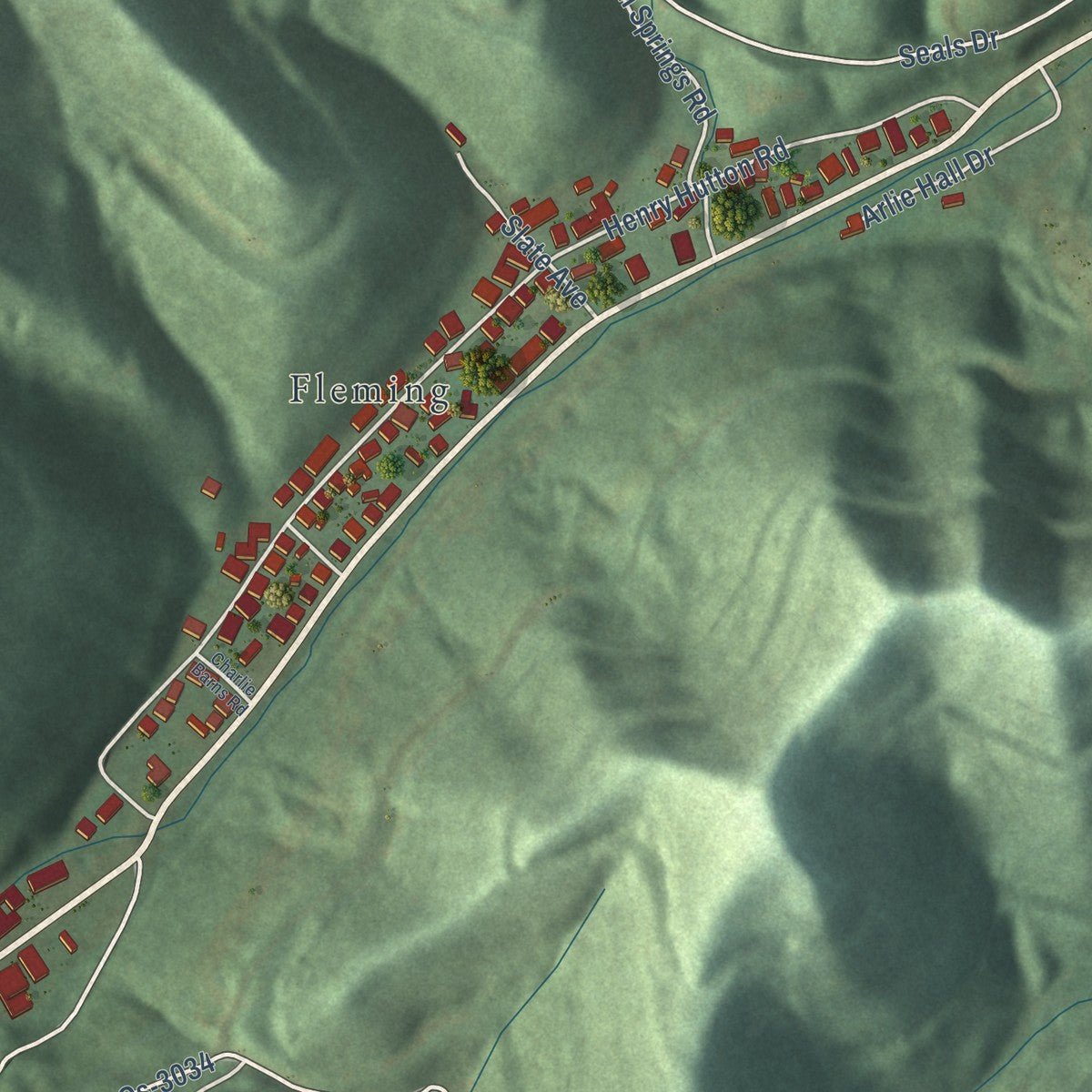 Second close-up of the map of Fleming-Neon, Kentucky print showing more streets and buildings