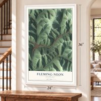 Fleming-Neon, Kentucky map, 24 x 36 inch print in a white frame by a staircase