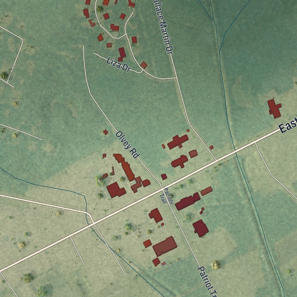 Second close-up of the map of Flemington, Georgia print showing more streets and buildings