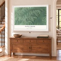 Flint Creek, Oklahoma map, 24 x 36 inch print in a white frame above a dresser by a staircase