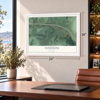 Flintstone, Maryland map, 18 x 24 inch print in a white frame in a home office
