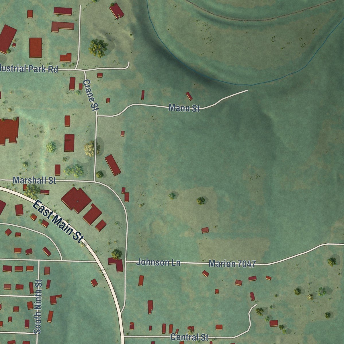 Second close-up of the map of Flippin, Arkansas print showing more streets and buildings