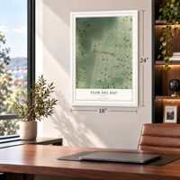 Flor del Rio, Texas map, 18 x 24 inch print in a white frame in a home office