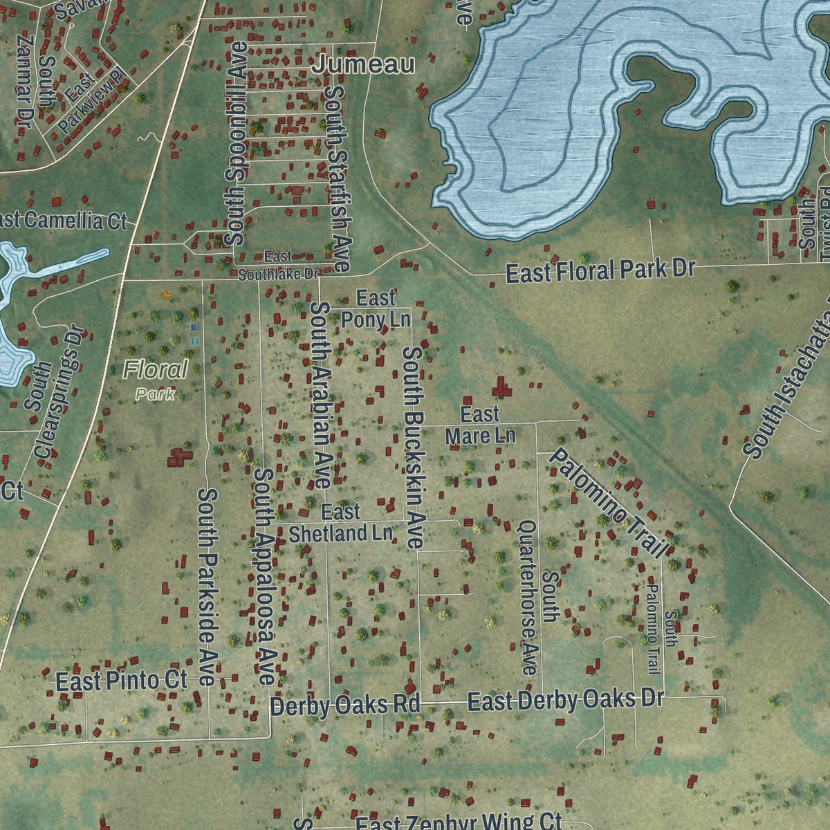Second close-up of the map of Floral City, Florida print showing more streets and buildings