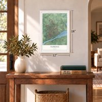 Florence, Alabama map, 12 x 18 inch print in a white frame in an entryway
