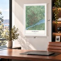 Florence, Alabama map, 18 x 24 inch print in a white frame in a home office