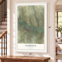 Florence, Colorado map, 24 x 36 inch print in a white frame by a staircase