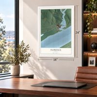 Florence, Indiana map, 18 x 24 inch print in a white frame in a home office
