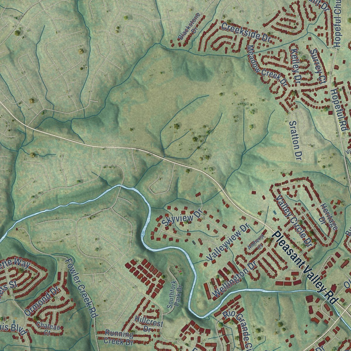 Second close-up of the map of Florence, Kentucky print showing more streets and buildings
