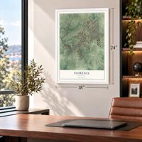 Florence, Kentucky map, 18 x 24 inch print in a white frame in a home office