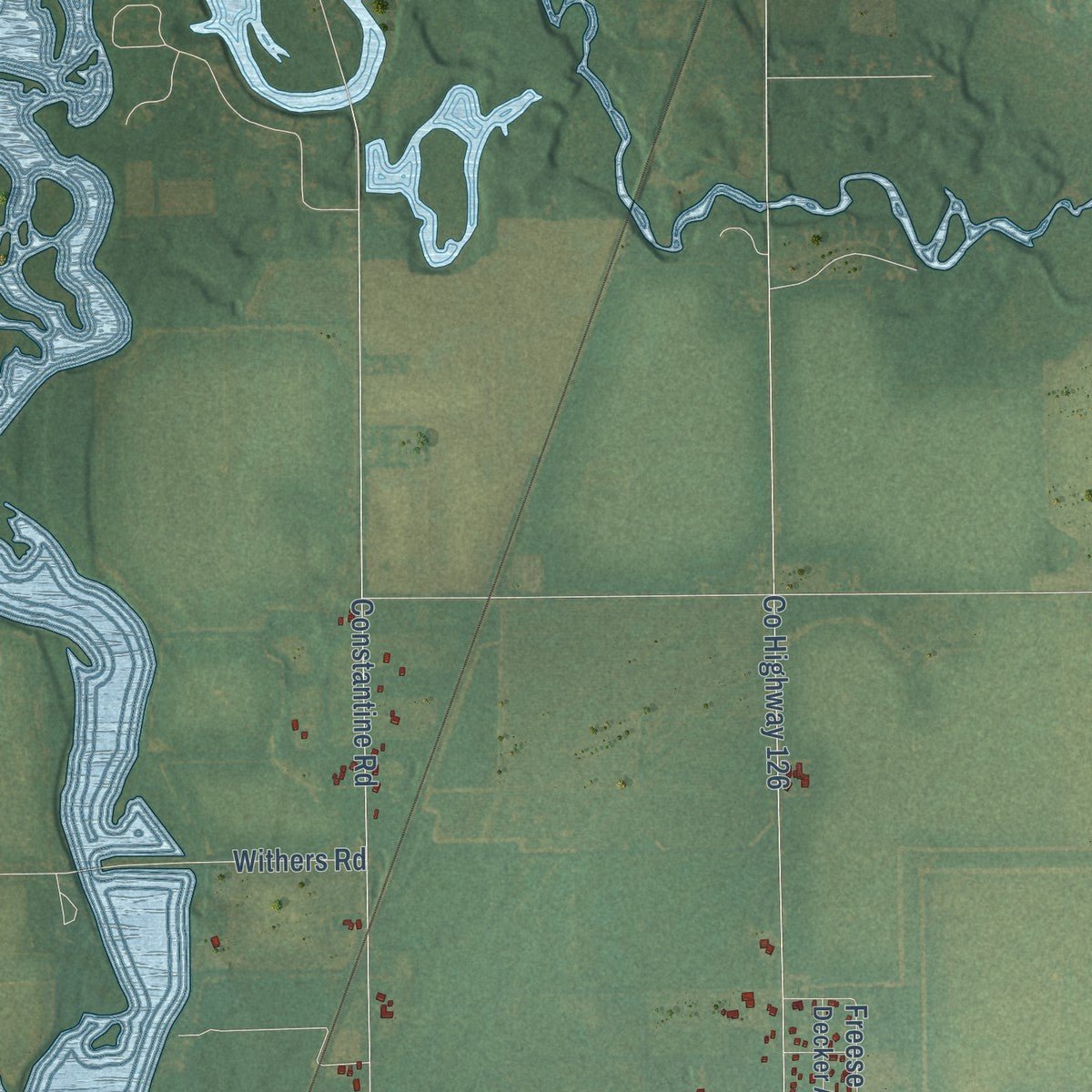 Second close-up of the map of Florence, Michigan print showing more streets and buildings