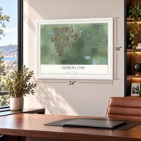 Florida City, Florida map, 18 x 24 inch print in a white frame in a home office