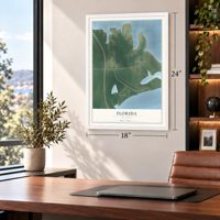 Florida, Missouri map, 18 x 24 inch print in a white frame in a home office