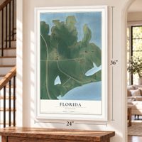 Florida, Missouri map, 24 x 36 inch print in a white frame by a staircase