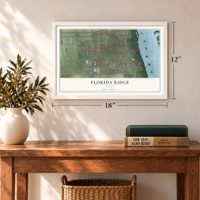 Florida Ridge, Florida map, 12 x 18 inch print in a white frame in an entryway