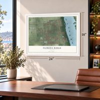 Florida Ridge, Florida map, 18 x 24 inch print in a white frame in a home office