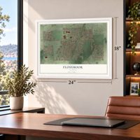 Flossmoor, Illinois map, 18 x 24 inch print in a white frame in a home office