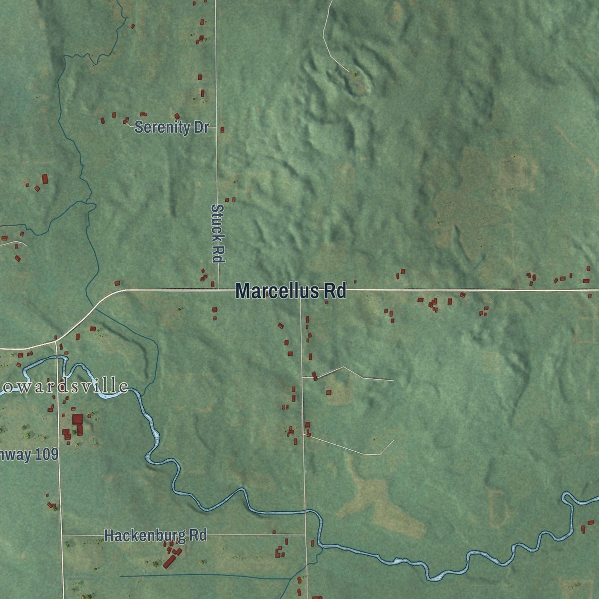 Second close-up of the map of Flowerfield, Michigan print showing more streets and buildings