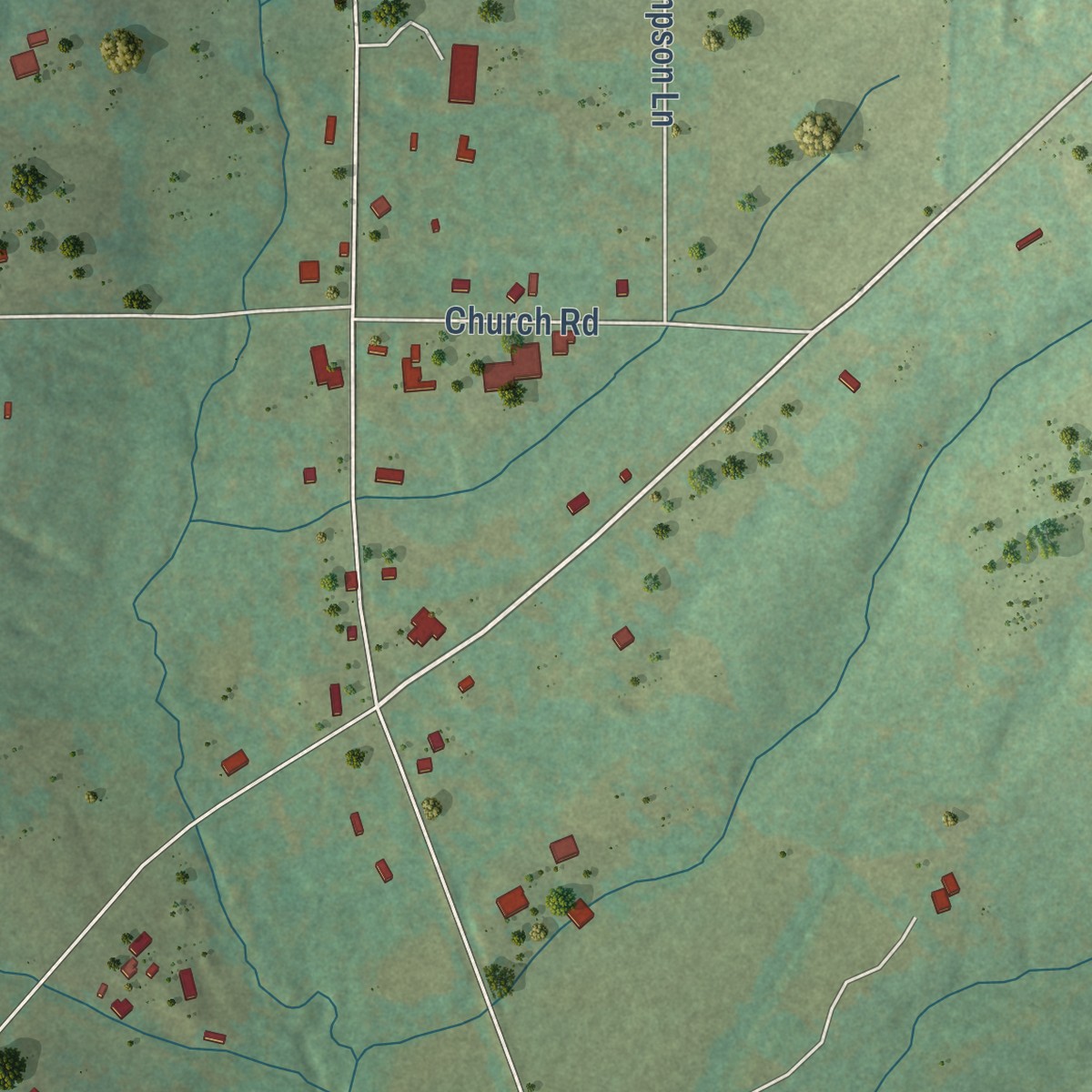 Second close-up of the map of Floyd, Arkansas print showing more streets and buildings
