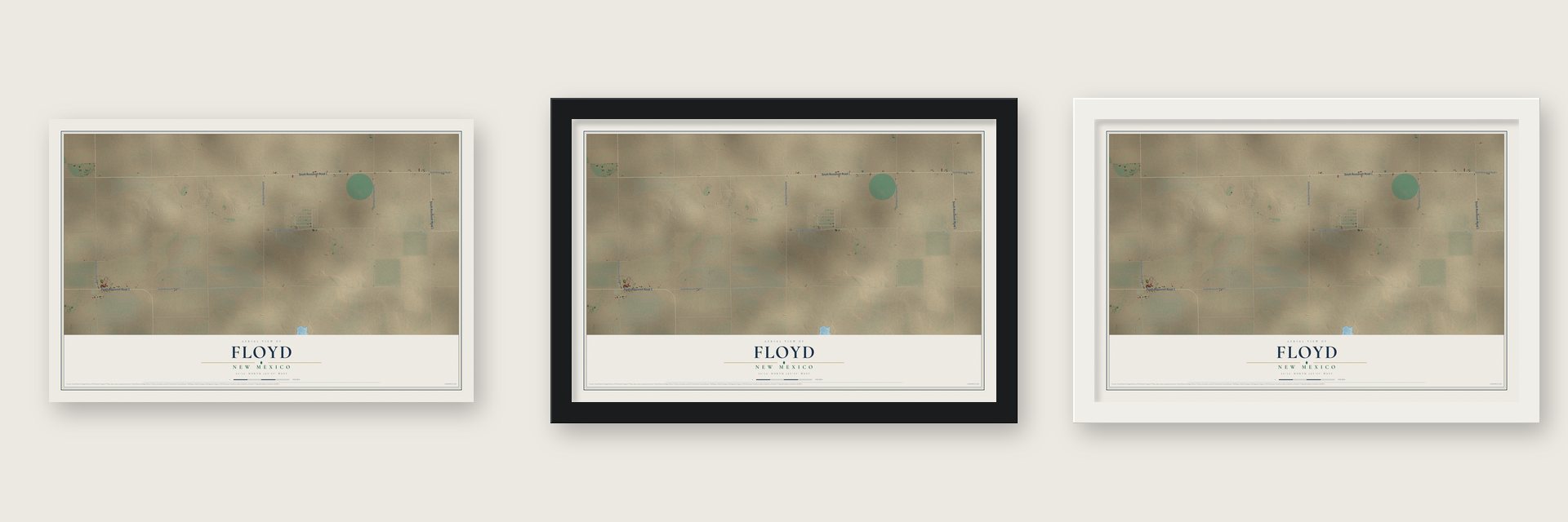 Floyd, New Mexico map unframed, in a black wood frame and in a white wood frame