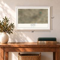 Floyd, New Mexico map, 12 x 18 inch print in a white frame in an entryway