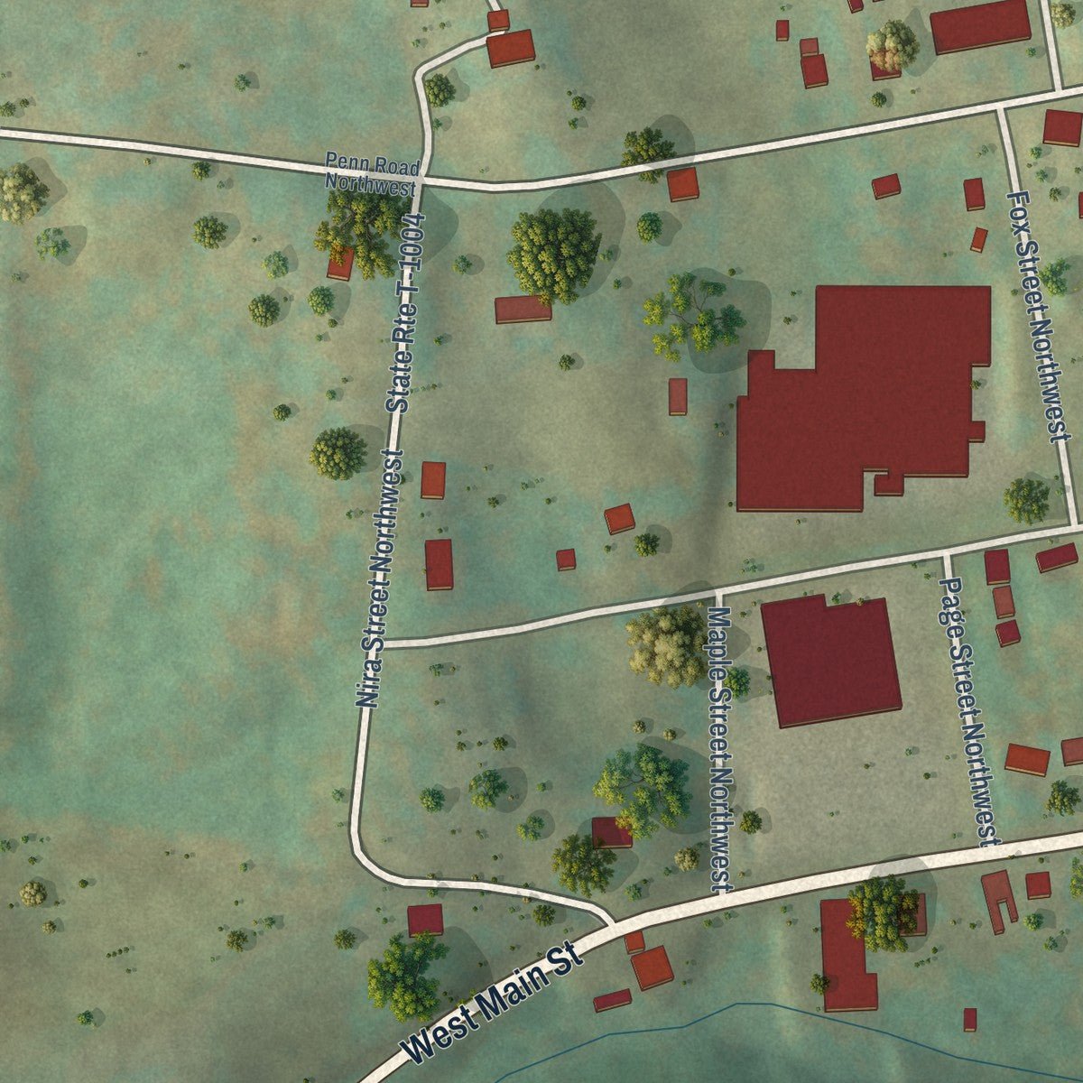 Second close-up of the map of Floyd, Virginia print showing more streets and buildings