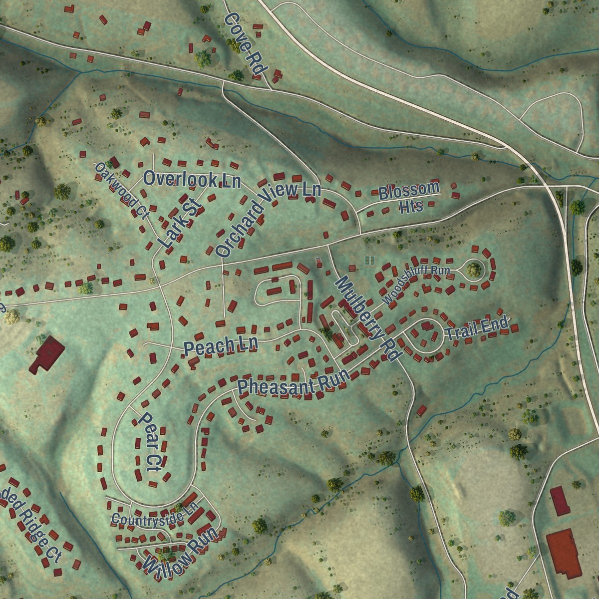 Second close-up of the map of Fogelsville, Pennsylvania print showing more streets and buildings