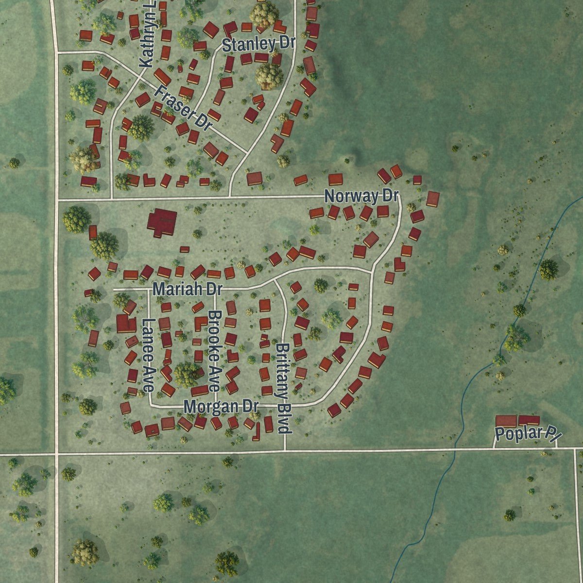 Second close-up of the map of Foley, Minnesota print showing more streets and buildings