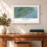 Folly Beach, South Carolina map, 12 x 18 inch print in a white frame in an entryway