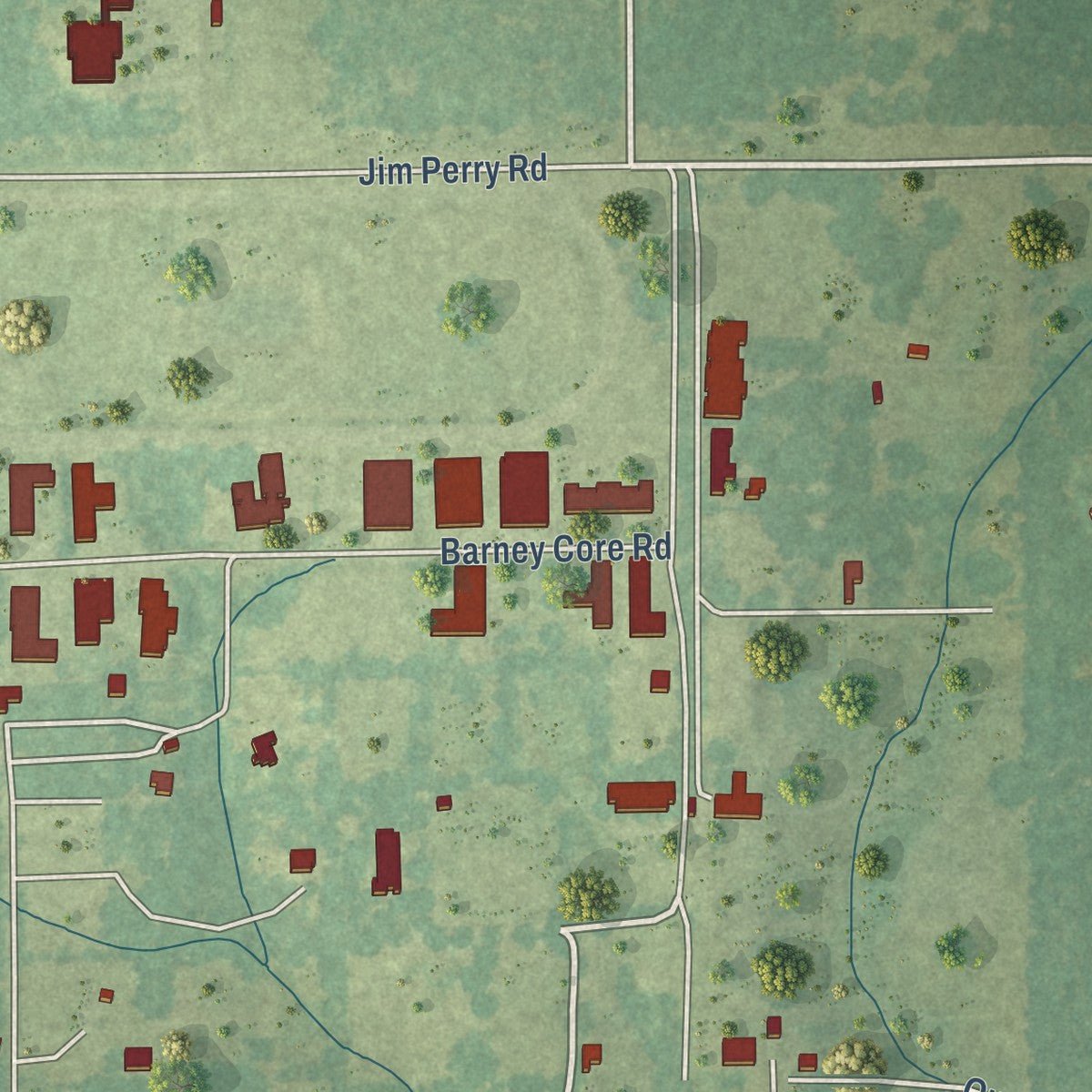 Second close-up of the map of Folsom, Louisiana print showing more streets and buildings